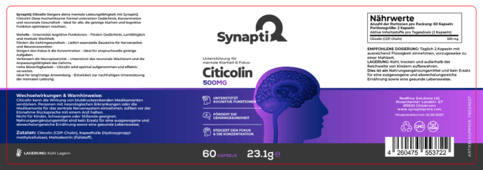 SynaptiQ® Citicolin (CDP-Cholin) – Unterstützung für Konzentration & mentale Leistung – Bild 3
