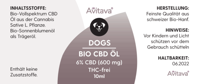 Avitava - CBD Vollspektrum Tropfen CBD-Öl (6%) für Hunde, THC-frei